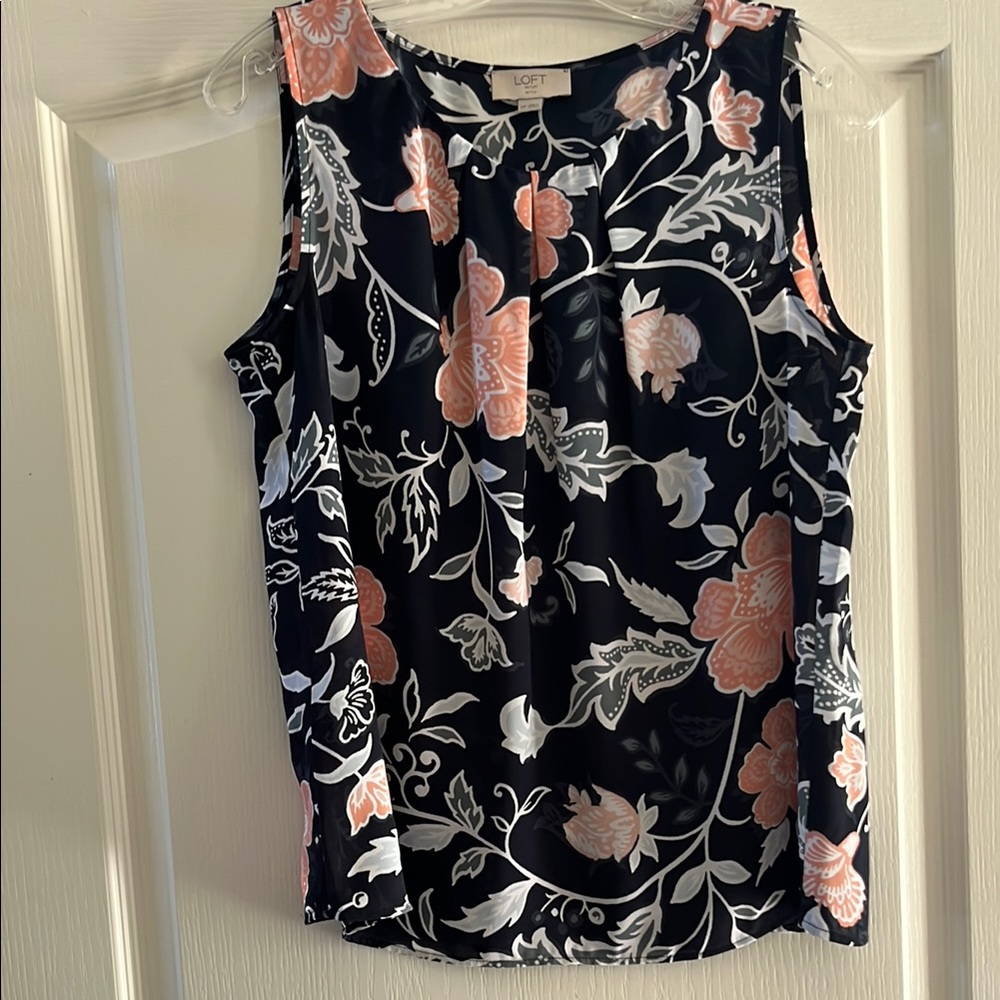 LOFT Coral Pink Floral Sleeveless Relaxed Tank Top